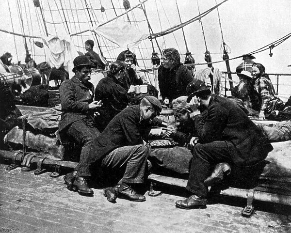 Steerage passengers on an emigrant ship, recreations