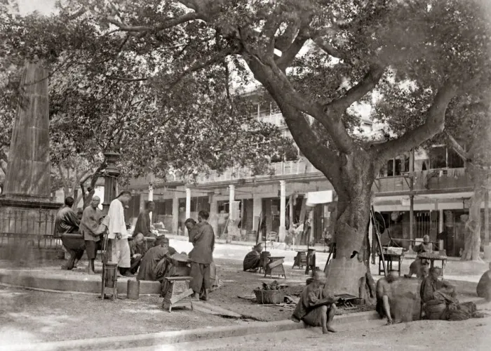 Framed Print : Steet scene, Hong Kong, circa 1890s. Date: circa 1890s Framed Print : Steet scene, Hong Kong, circa 1890s. Date: circa 1890s