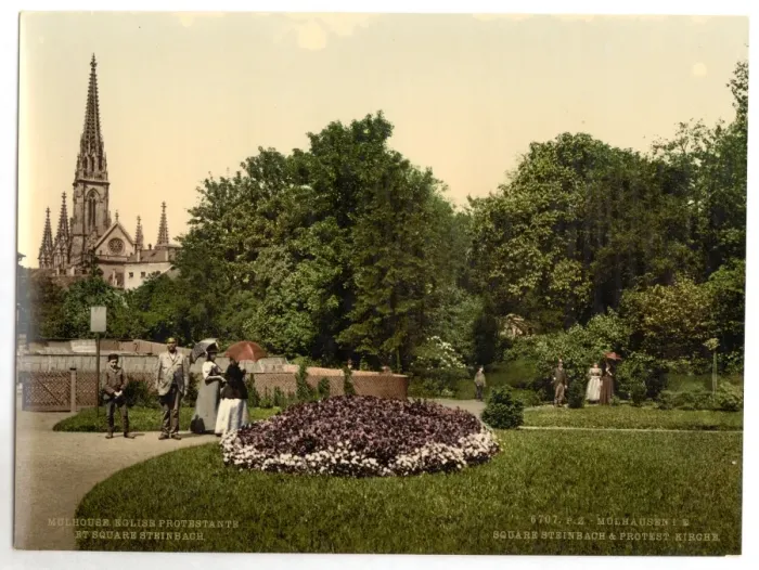 Framed Print : Steinbach Square and protestant church, Mulhausen, Alsace Lo Framed Print : Steinbach Square and protestant church, Mulhausen, Alsace Lo