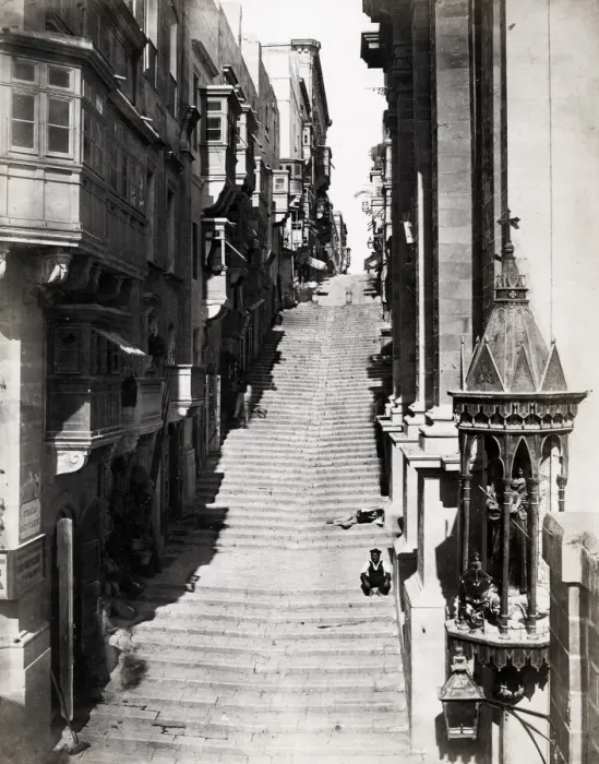 Framed Print : Steps up Strada St Giovanni street in Valletta Malta Framed Print : Steps up Strada St Giovanni street in Valletta Malta