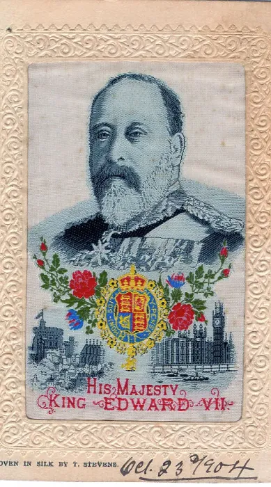 Framed Print : Stevens silk postcard of King Edward V11 Framed Print : Stevens silk postcard of King Edward V11