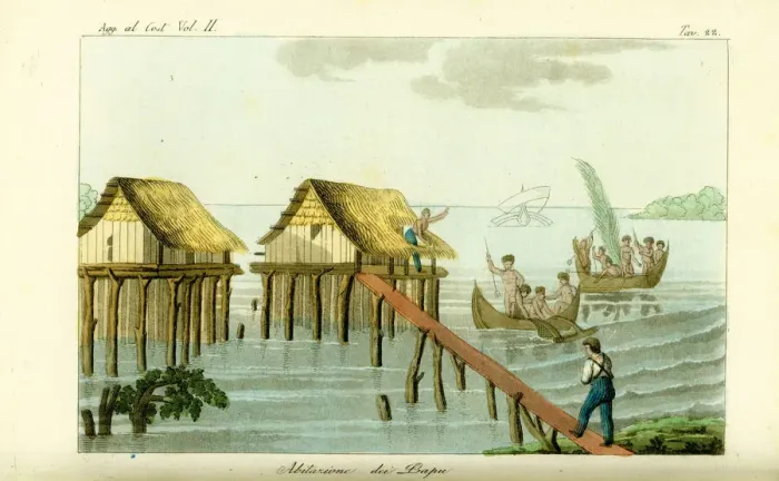 Framed Print : Stilt houses in the ocean on Rawak Island Framed Print : Stilt houses in the ocean on Rawak Island