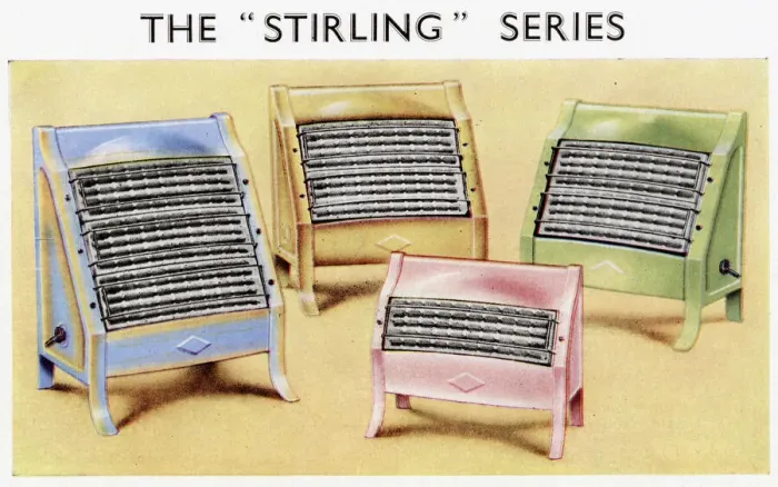 Framed Print : The Stirling series of electric fires, with one Framed Print : The Stirling series of electric fires, with one