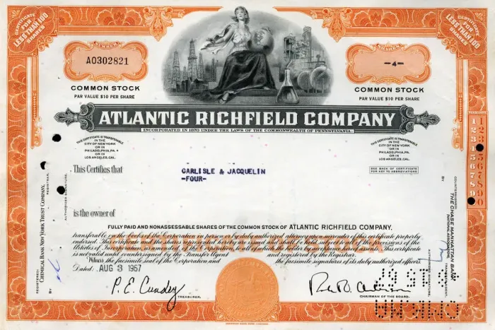 Framed Print : Stock Share Certificate - Atlantic Richfield Company Framed Print : Stock Share Certificate - Atlantic Richfield Company
