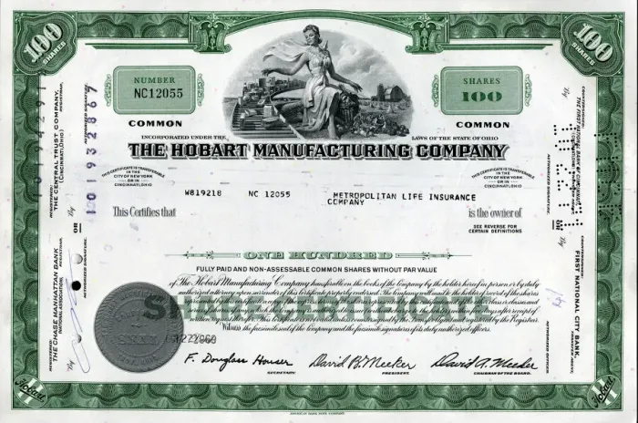 Framed Print : Stock Share Certificate - Hobart Manufacturing Company Framed Print : Stock Share Certificate - Hobart Manufacturing Company