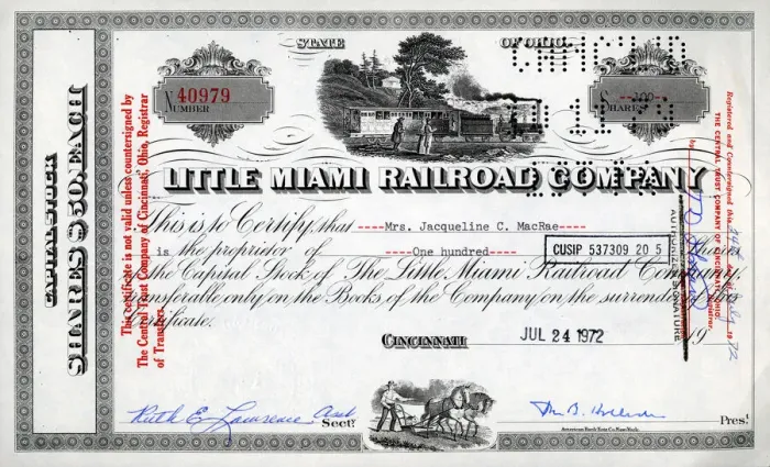 Framed Print : Stock Share Certificate - Little Miami Railroad Company Framed Print : Stock Share Certificate - Little Miami Railroad Company