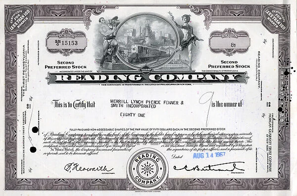 Stock Share Certificate - Reading Company