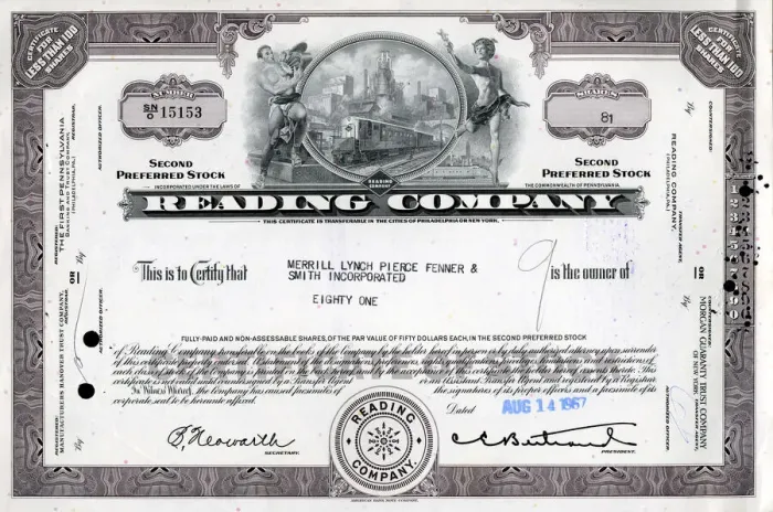 Framed Print : Stock Share Certificate - Reading Company Framed Print : Stock Share Certificate - Reading Company