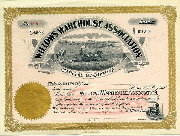 Stock Share Certificate - Willows Warehouse Association