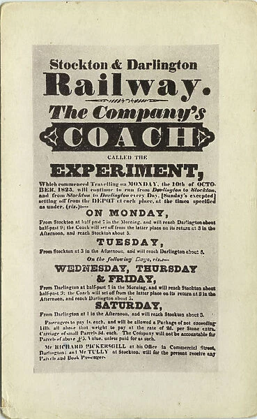 Stockton and Darlington 1837 Railway Poster - The Rocket
