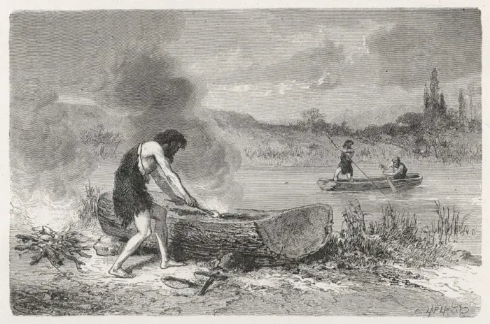 Framed Print : Stone Age Boatmaking Framed Print : Stone Age Boatmaking