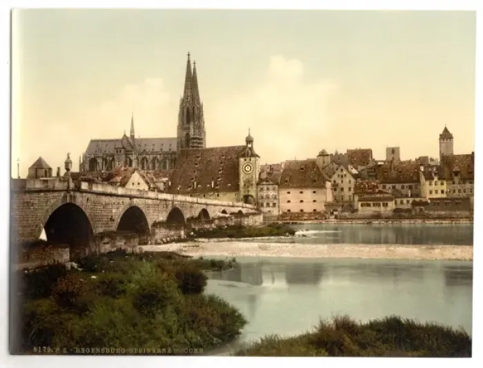 Framed Print : Stone Bridge (i. e. Steinerne Brucke) and cathedral, Ratisbon Framed Print : Stone Bridge (i. e. Steinerne Brucke) and cathedral, Ratisbon