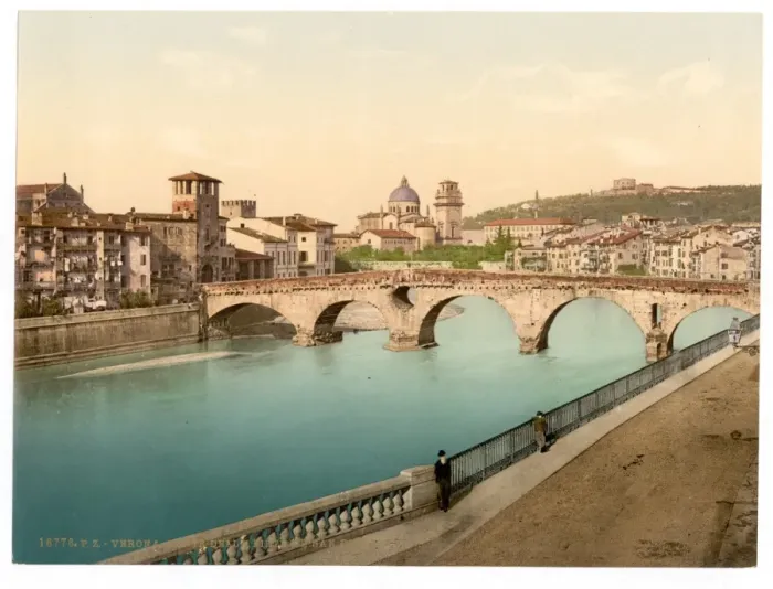 Framed Print : Stone bridge and San Giorgia (i. e. Giorgio), Verona, Italy