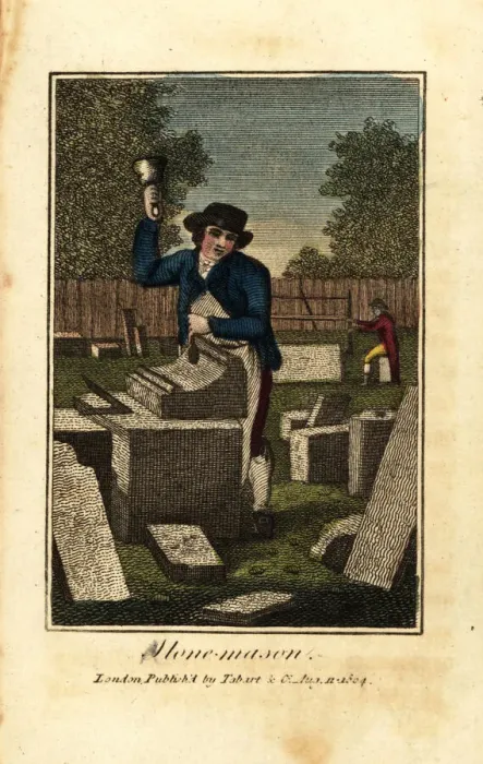 Framed Print : Stone mason carving a stone with mallet Framed Print : Stone mason carving a stone with mallet
