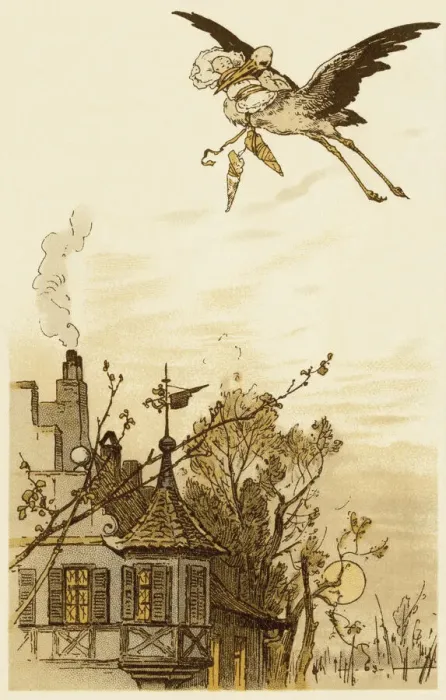 Framed Print : Stork bringing a baby Framed Print : Stork bringing a baby