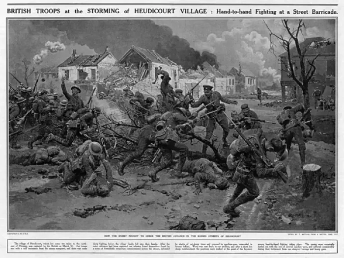 Framed Print : Storming of Heudicourt Village Framed Print : Storming of Heudicourt Village