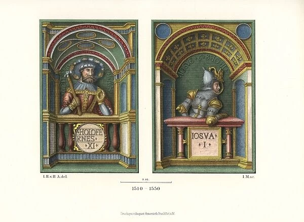 Stove tiles depicting knights named Holofernes and Josua