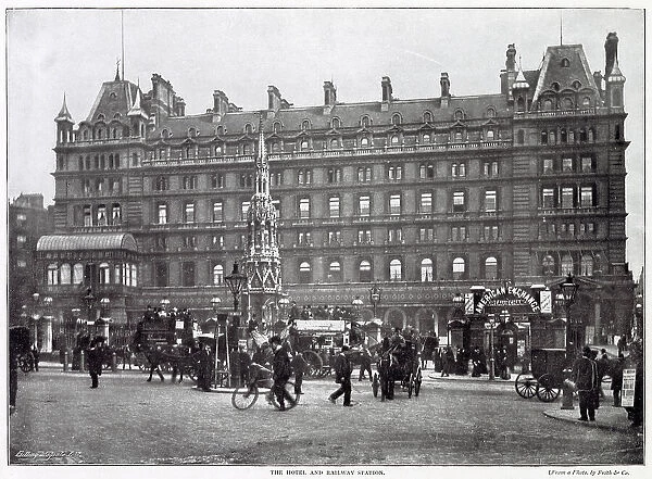 Along the Strand in front of Charing Cross Station and hotel. Date: 1896