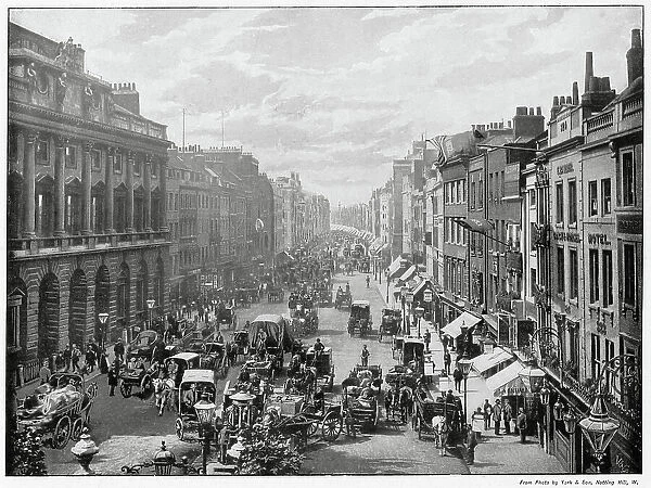 The Strand, London, looking west - busy with people and traffic. Date: 1901
