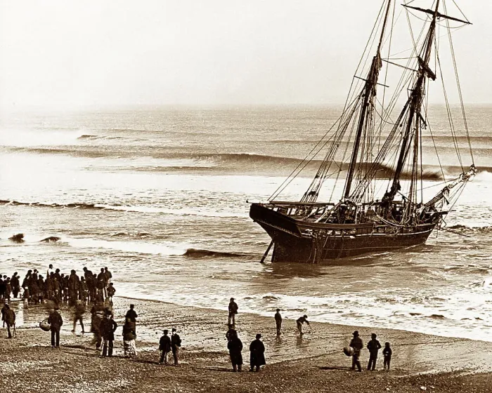 Framed Print : Stranded sailing ship, Aberdeen, Victorian period Framed Print : Stranded sailing ship, Aberdeen, Victorian period