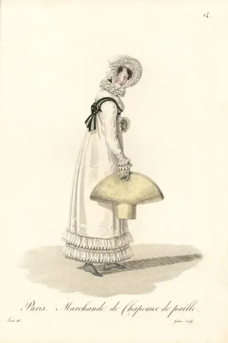 Framed Print : Straw hat seller, Paris, early 19th century Framed Print : Straw hat seller, Paris, early 19th century