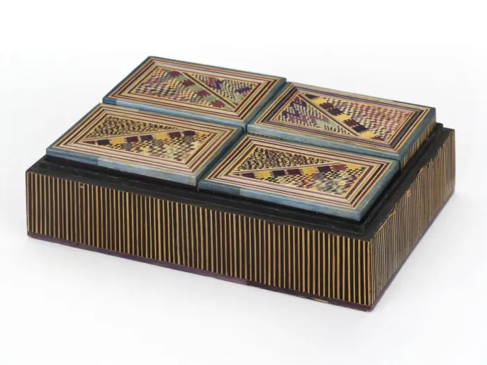 Framed Print : Box. Straw-work box decorated with an abstract geometric design in coloured Framed Print : Box. Straw-work box decorated with an abstract geometric design in coloured