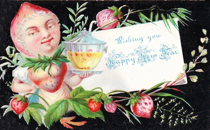 Framed Print : Strawberries on a New Year card Framed Print : Strawberries on a New Year card