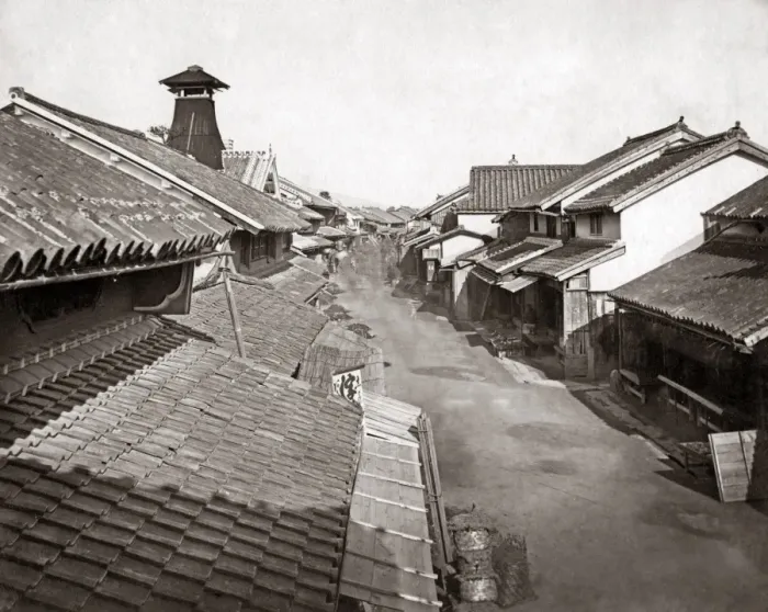 Framed Print : Stree scene in the native town, Yokohama, Japan, circa 188 Framed Print : Stree scene in the native town, Yokohama, Japan, circa 188