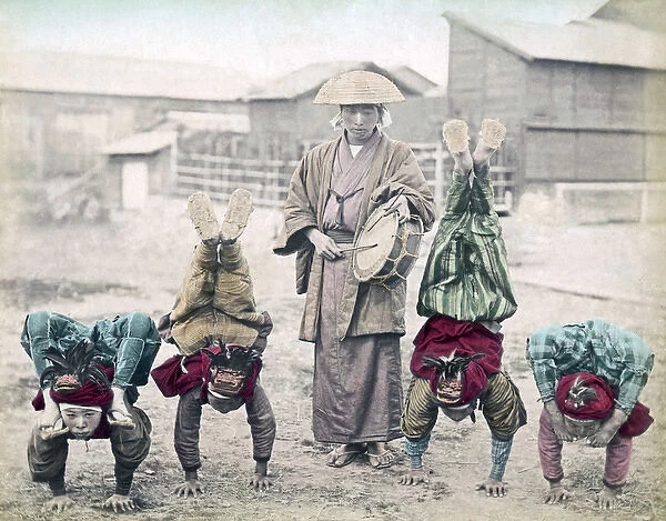 Street acrobats, performers, Japan, circa 1880s