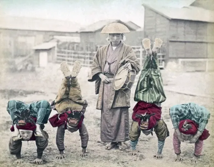 Framed Print : Street acrobats, performers, Japan, circa 1880s Framed Print : Street acrobats, performers, Japan, circa 1880s