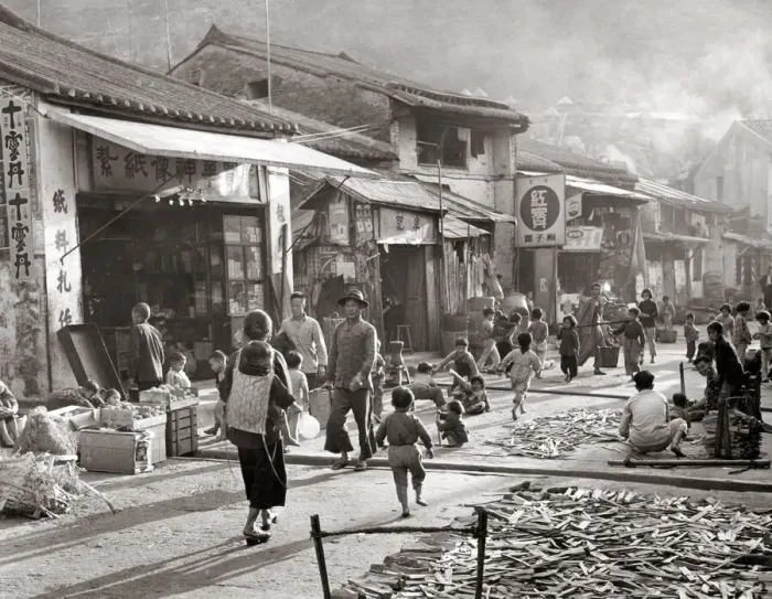 Framed Print : Street in Aplichow, Aberdeen, Hong Kong c. 1960 s Framed Print : Street in Aplichow, Aberdeen, Hong Kong c. 1960 s