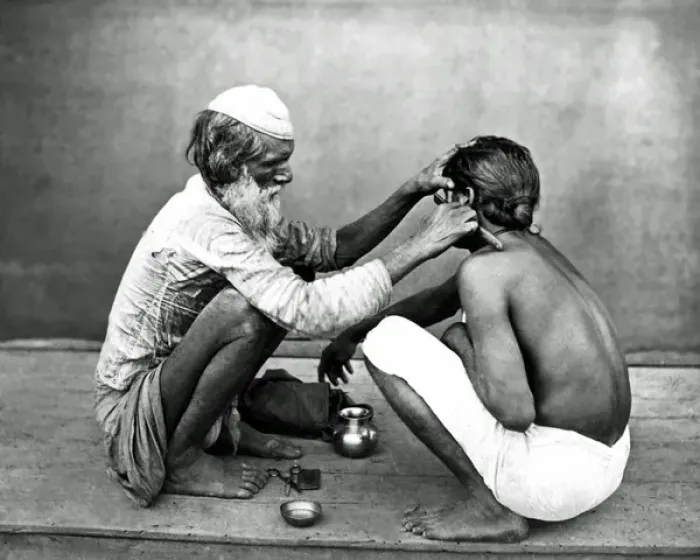 Framed Print : Street barber at work, India Framed Print : Street barber at work, India