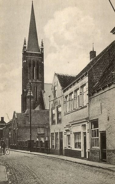 Street with church, Sluis, Netherlands