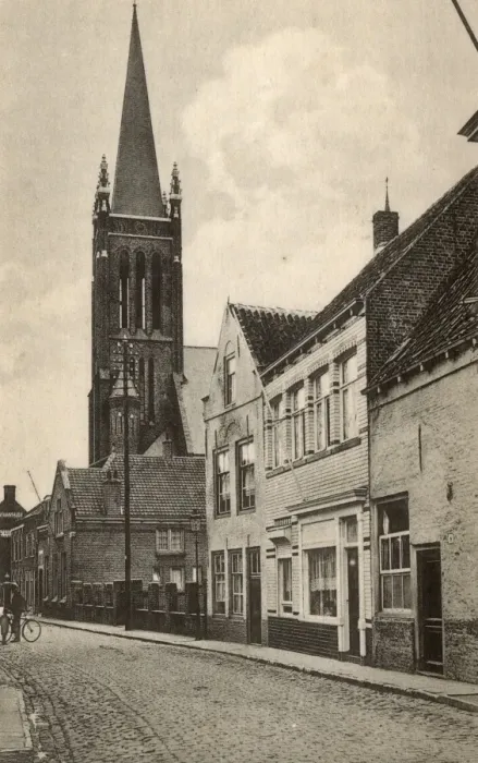 Framed Print : Street with church, Sluis, Netherlands Framed Print : Street with church, Sluis, Netherlands