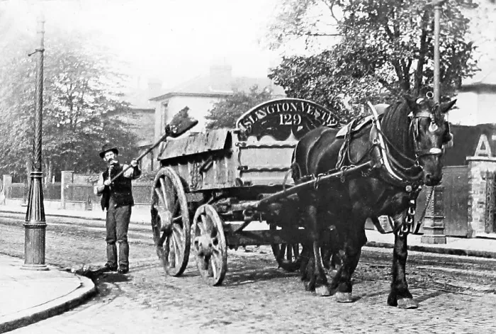 Framed Print : Street cleaning with a dust cart, Islington Vestry, London Framed Print : Street cleaning with a dust cart, Islington Vestry, London