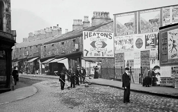Framed Print : Street cleaning, Standish Street, Burnley, early 1900s Framed Print : Street cleaning, Standish Street, Burnley, early 1900s