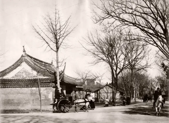 Framed Print : Street corne, r pony and trap likely Shangahi, China, c. 1890 s Framed Print : Street corne, r pony and trap likely Shangahi, China, c. 1890 s