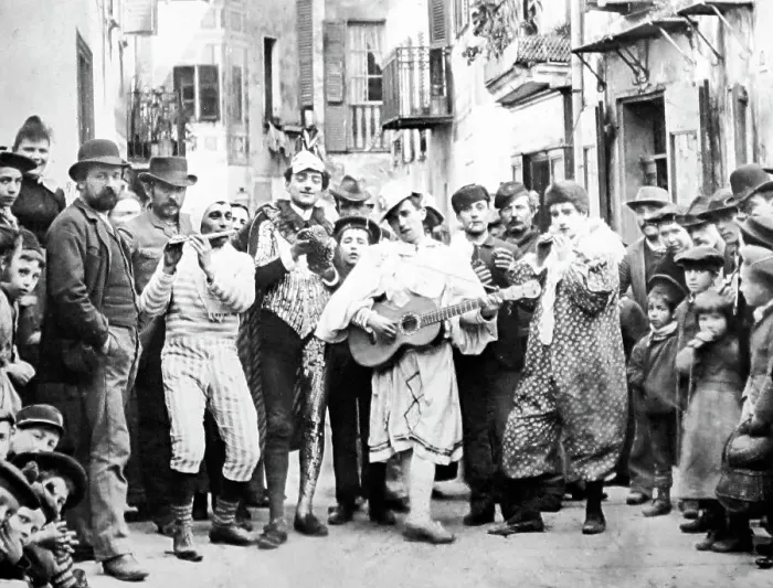 Framed Print : Street entertainers, Villefranche, France, Victorian period Framed Print : Street entertainers, Villefranche, France, Victorian period