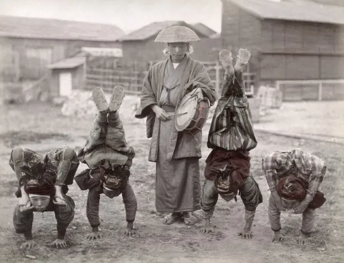 Framed Print : Street jugglers, Japan, c. 1880 s Framed Print : Street jugglers, Japan, c. 1880 s