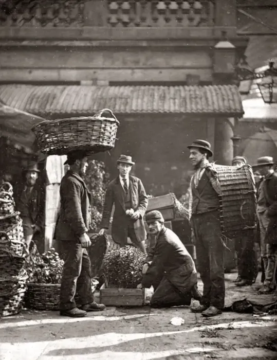 Framed Print : Street Life in London, 1878, Covent Garden labourers Framed Print : Street Life in London, 1878, Covent Garden labourers