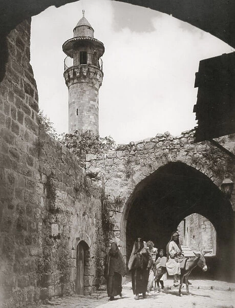 Street and minaret near Herods Gate, Jerusalem, C. 1930