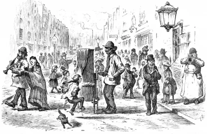 Framed Print : Street music: 1892 slum scene Framed Print : Street music: 1892 slum scene