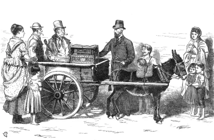 Framed Print : Street music: organ grinder claimant, 1873