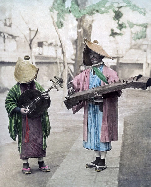 Street musicians, Japan, circa 1890