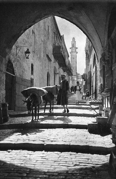 Street with people and donkeys, Jerusalem
