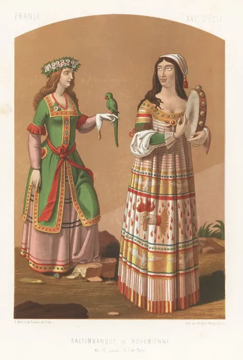 Framed Print : Street performer and Bohemian woman, 16th century Framed Print : Street performer and Bohemian woman, 16th century