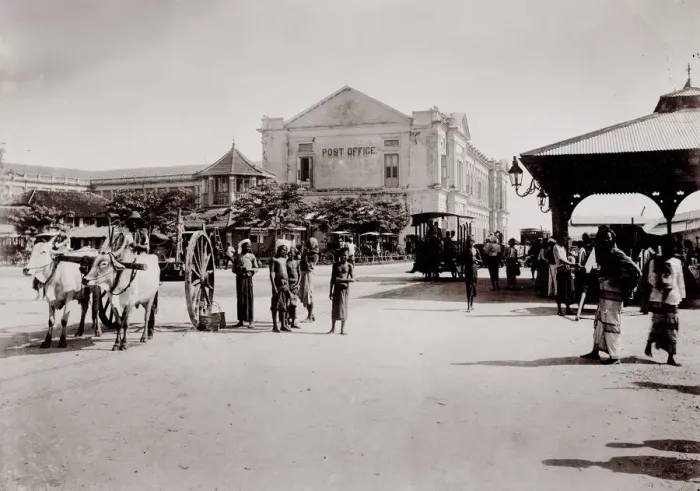 Framed Print : Street scene, bullock cart, post office, Singapore Framed Print : Street scene, bullock cart, post office, Singapore