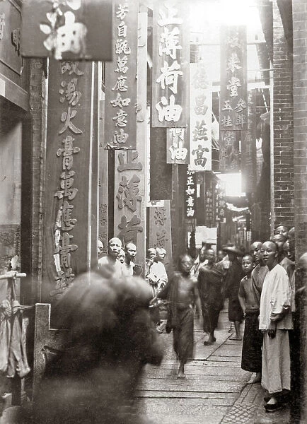 Street scene, Canton, China circa 1880s. Date: circa 1880s