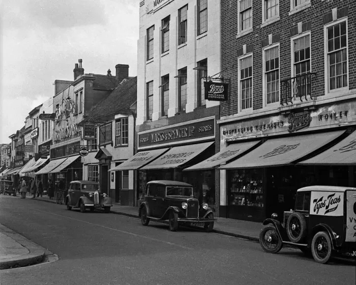 Framed Print : Street scene with chain stores Framed Print : Street scene with chain stores