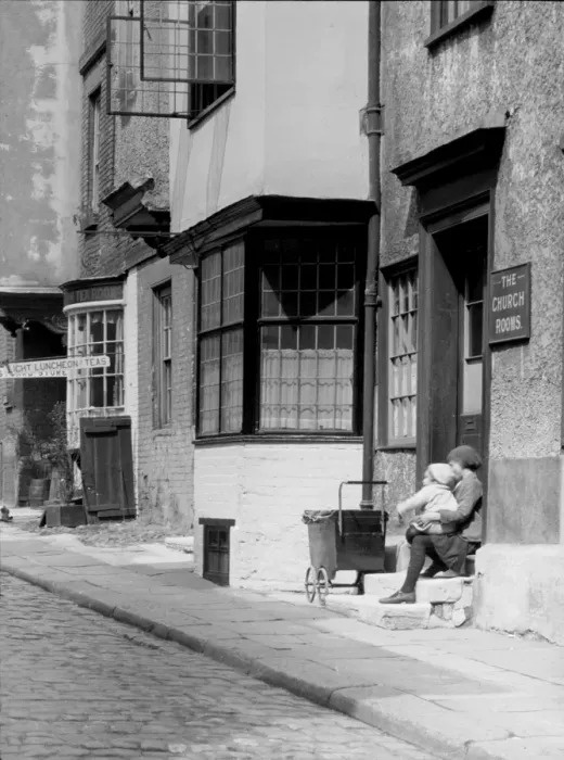Framed Print : Street scene, children sitting on a step Framed Print : Street scene, children sitting on a step